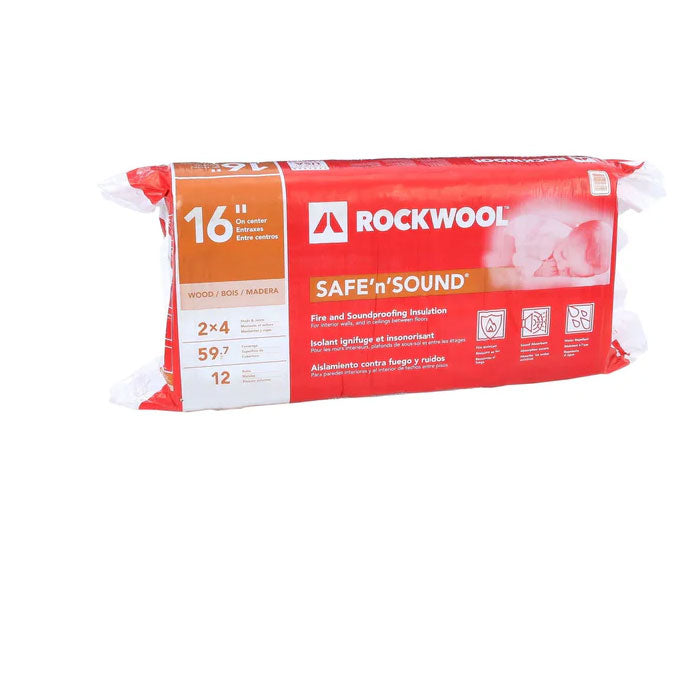 3" x 15.25" x 47" Rockwool SAFE'n'SOUND Stone Wool Batt Insulation For Wood Studs (59.8 square feet coverage)