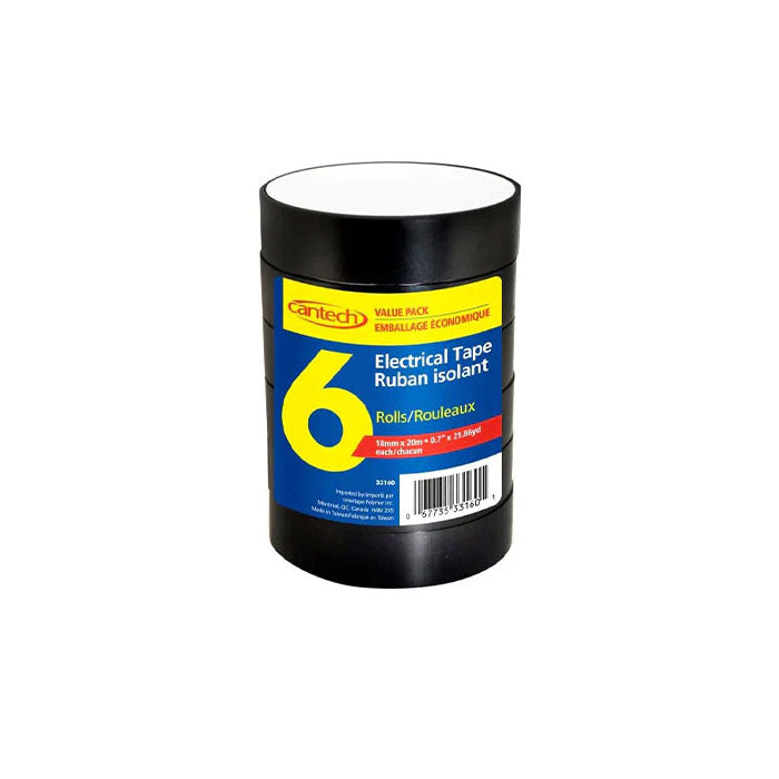 BLACK VINYL 7 MIL - Electrical Tape (Pack of 6)