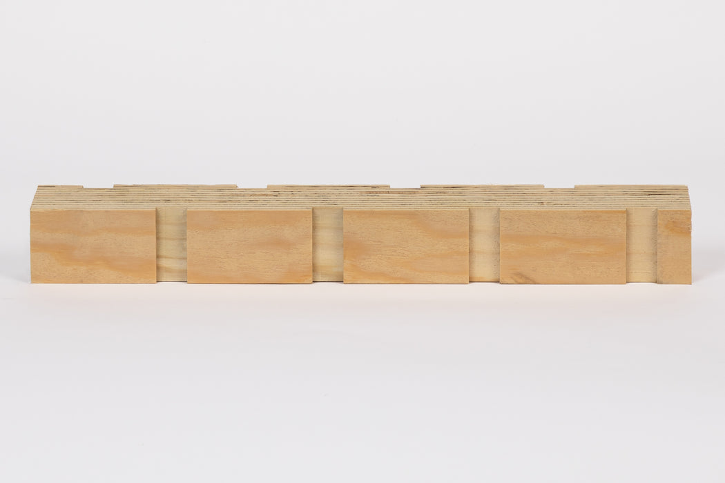 Highwood HighFlow structural LVL rainscreen furring strip with patented ventilation grooves and bevelled drainage edge