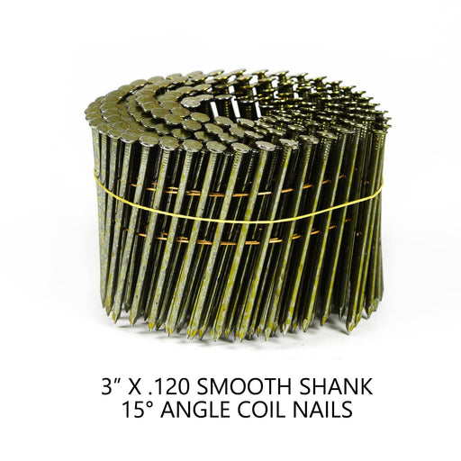 3" x 0.120" Smooth Shank Bissett 15 Degree Brite Coil Framing Nails - Warehoos